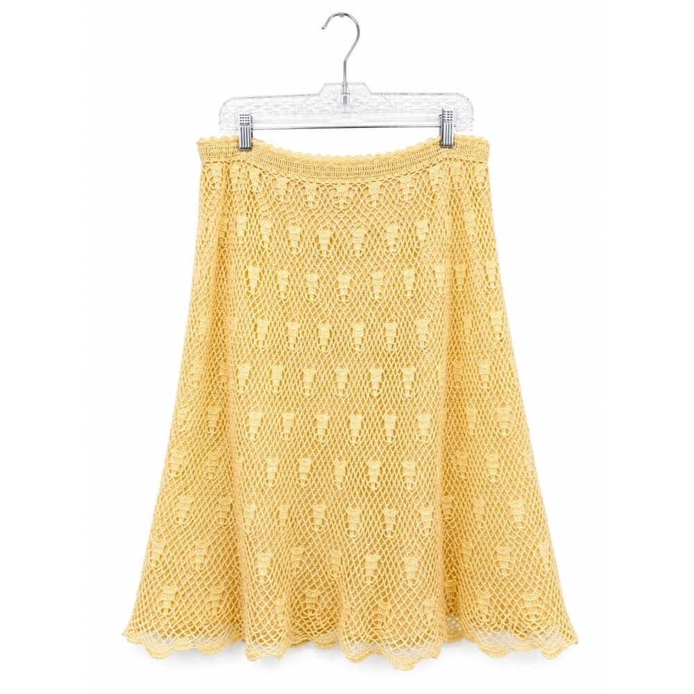 Maharaj by Cotton Candy Cream Crochet Midi Skirt One Size Yellow